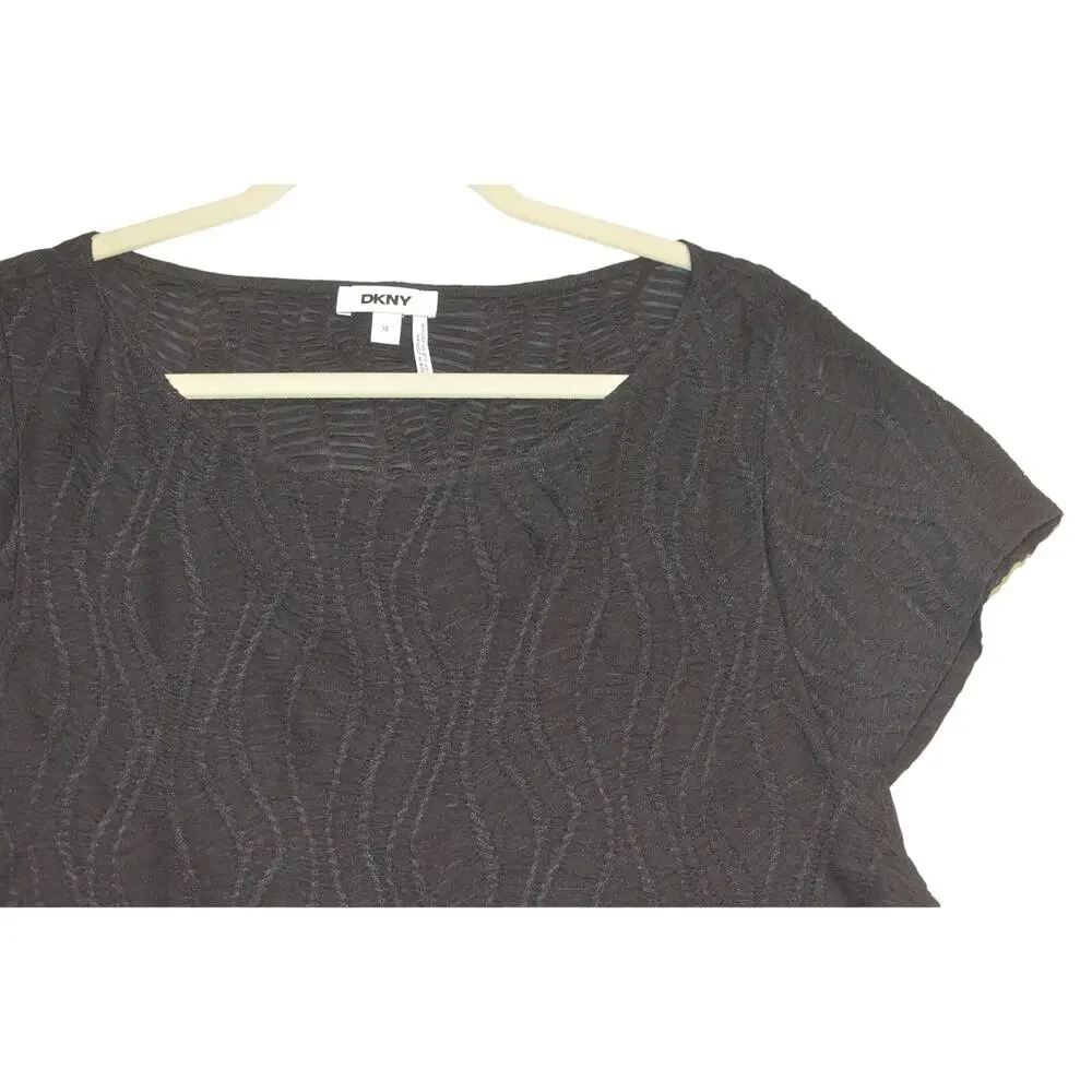 DKNY Women's Textured Boat-Neck Top in Black